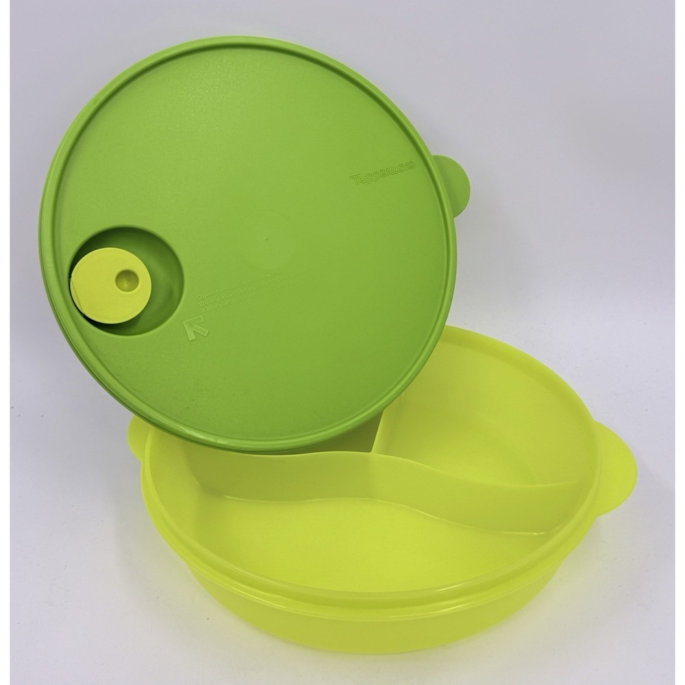 Tupperware‎ 3284C-1 Green & Yellow Crystal Wave 3 Triple Divided Bowl Vented NEW
